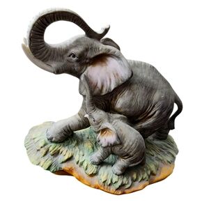 Homco Elephant Mother and Baby with Trunk Up Figurine Home Decor Unique Gift